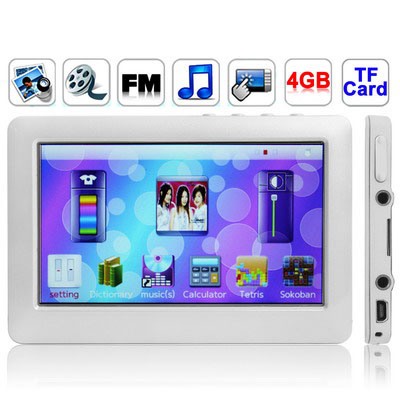 M8000, 7.0 inch Touch Screen 4GB MP5 Player with Game Controller, Support FM Radio, E-Book, Games, TV Out (White) - Click Image to Close